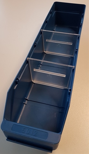 Klick zeigt Details von Kleinteile-Kasten 500x120x95 mm blau (Restposten, gebraucht)